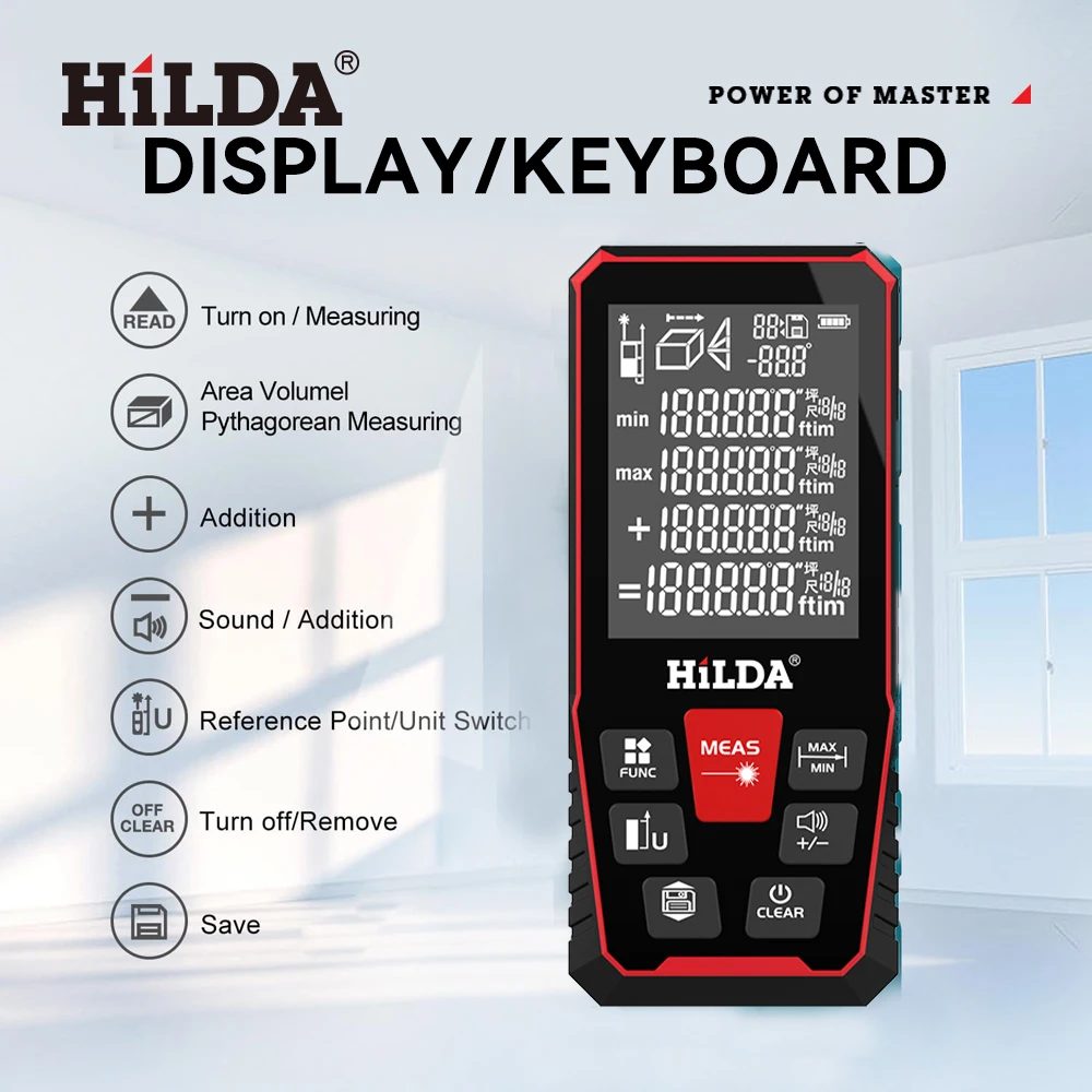 HILDA Laser Distance 50M/100M/120M Rangefinder Profesional Meter Laser Range Finder Ruler Test Tool