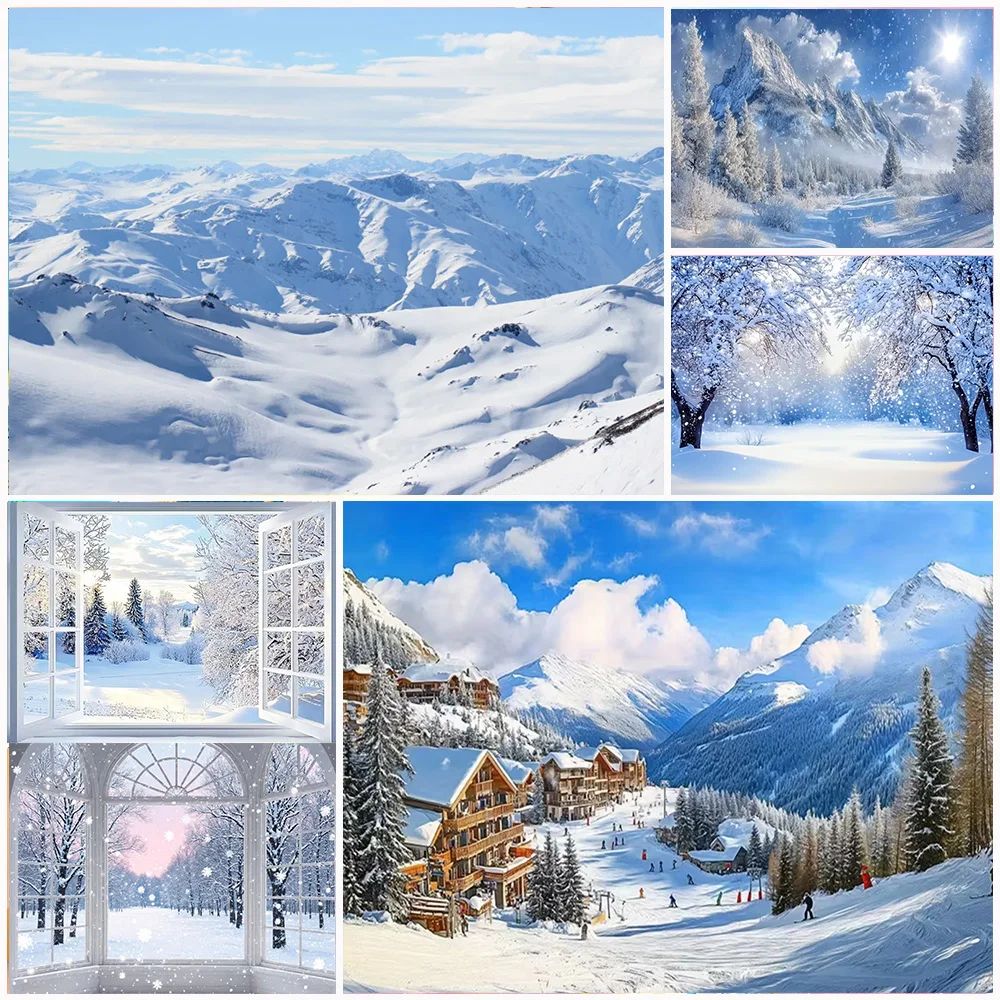 

Winter Wonderland Snow Scene White Forest Art Backdrop Cloud Party Decorations Mountain Snowflake Natural Landscape Background