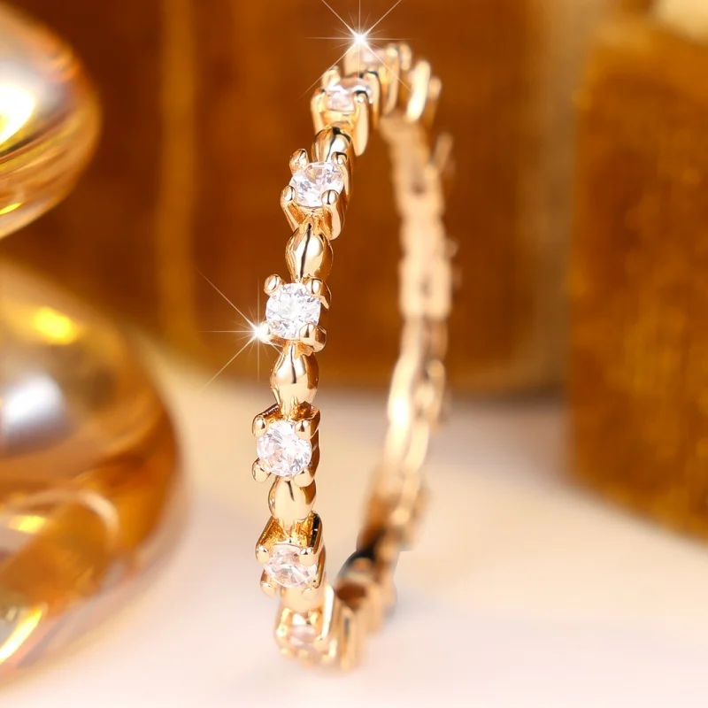 2026 New Golden Round Bead Interval Simple Round Zircon Ring for Women's New Trend Design, Personalized Accessory