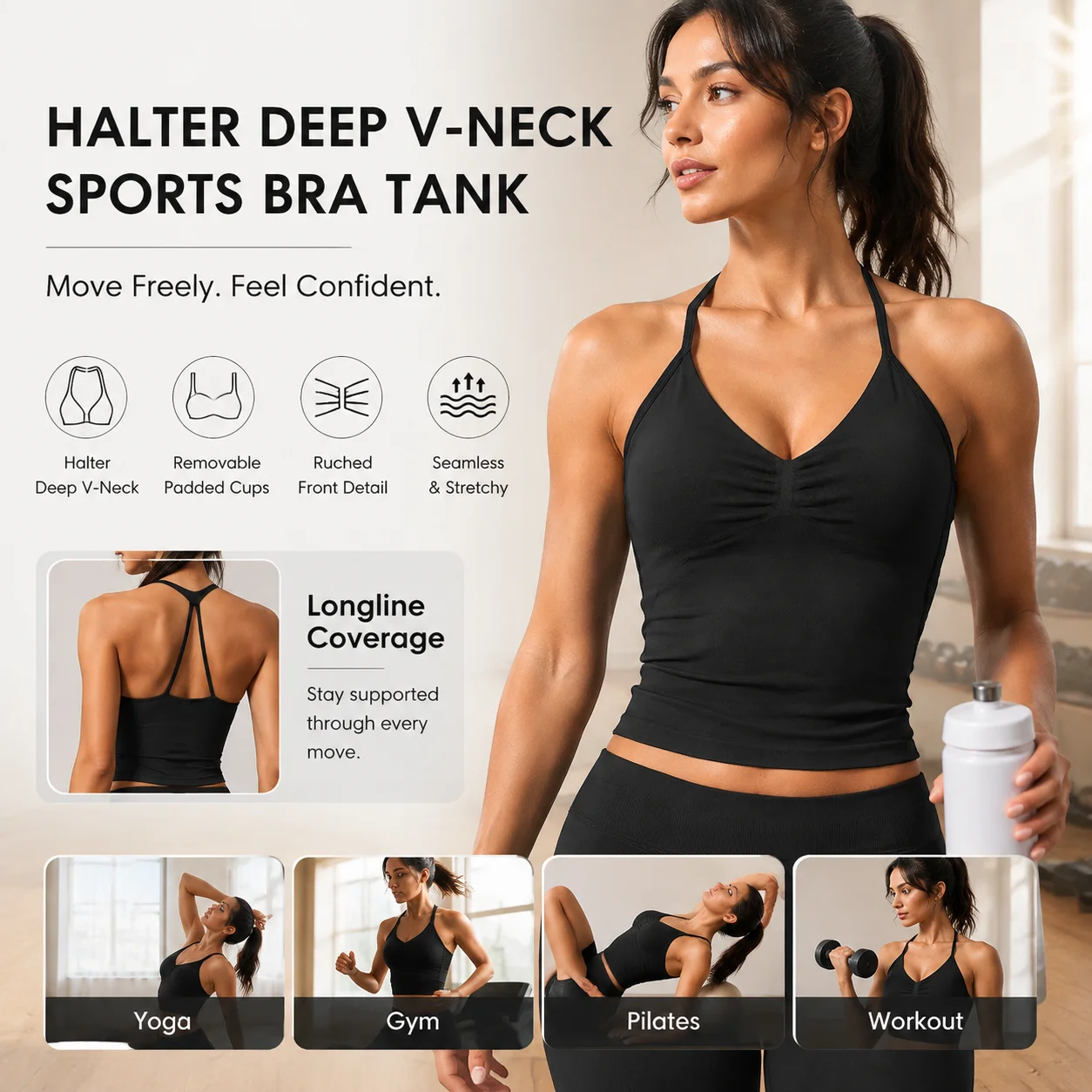 Damen Neckholder-Sport-BH mit  – Seamless Ribbed Workout Tank Top Bewertung und Preis