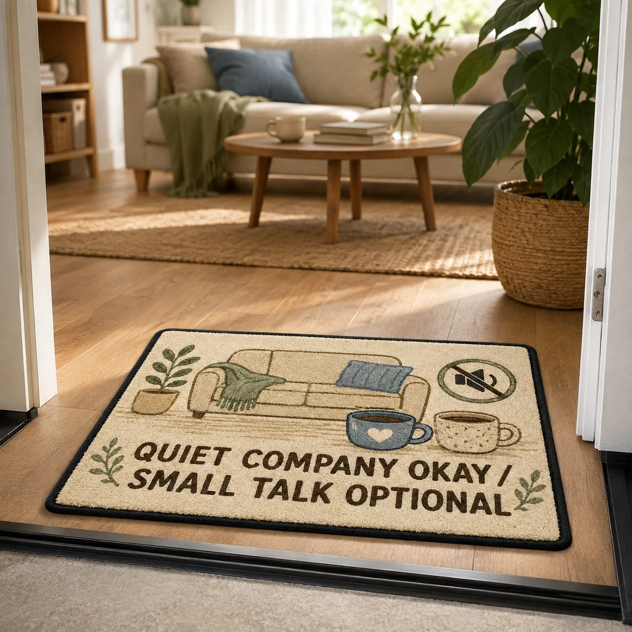 Personalized Funny Welcome Mat Office Business Quiet Company Okay Small Talk Not Okay Rugs for Patio Apartment Entryway Decor