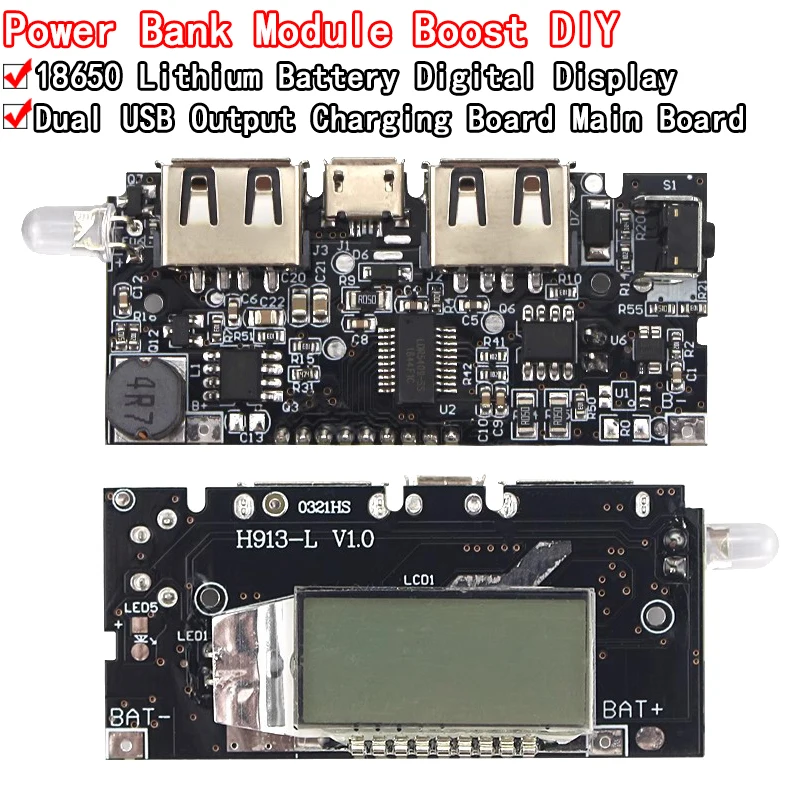 เครื่องชาร์จแบตเตอรี่18650แบบ USB คู่โมดูลไฟฟ้า PCB 2.1A 5V อุปกรณ์แบตสำรองมือถือสำหรับโทรศัพท์ DIY แผงโมดูล LCD