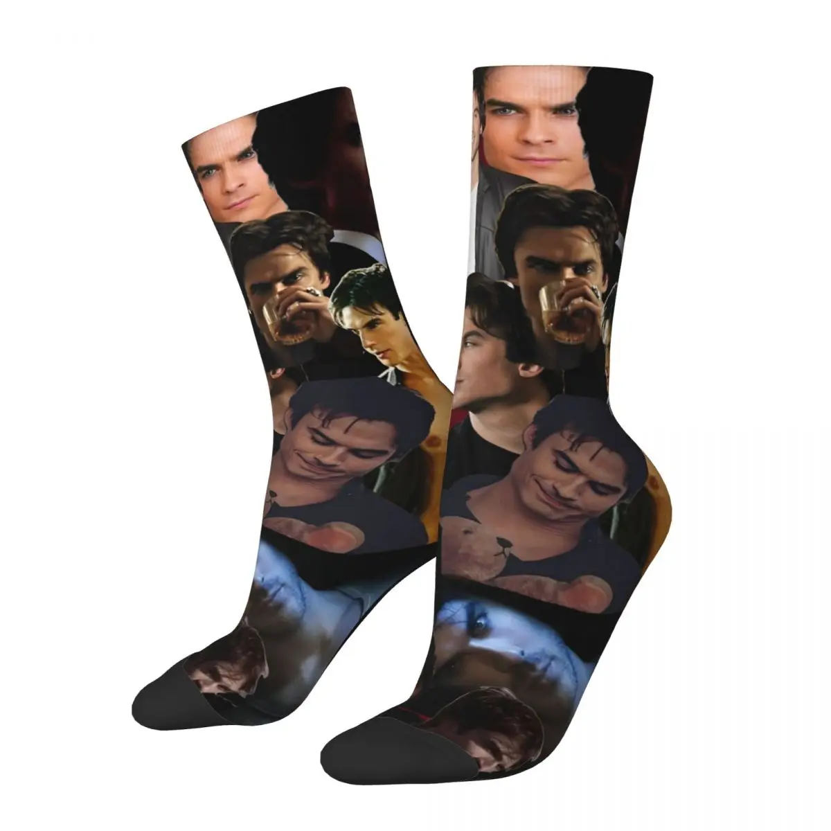 

Happy Funny Men's Socks Harajuku Damon Salvatore Sock Polyester The Vampire Diaries Sport Women Stockings Spring Winter