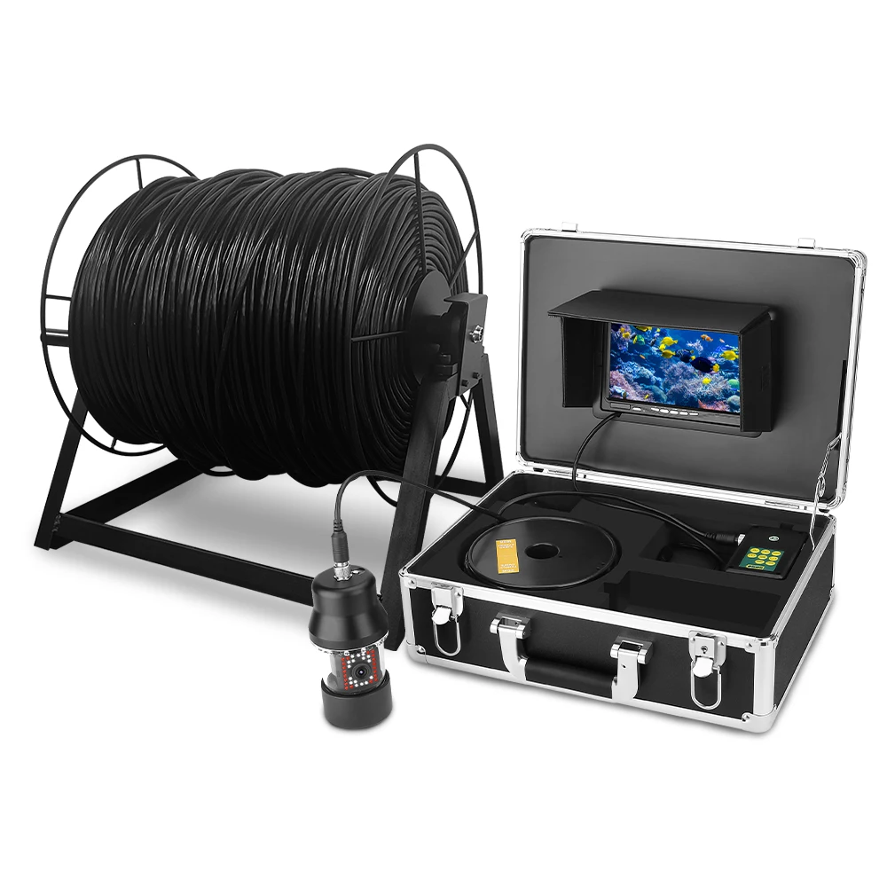 9 inch video screen 200 meters 360 degree rotating underwater monitoring system with power display