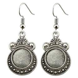 Fit 12mm Glass Cabochon Antique Silver Color Zinc Alloy Drop Earrings Hooks Earring Base Setting Earring Findings