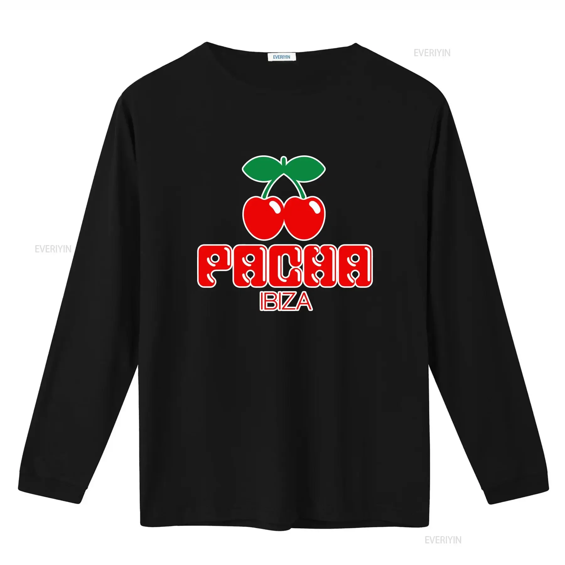 Pacha Ibiza Logo Cherry Print Men's T Shirt Stylish White and Black Design T2968 vintage Washed streetwear