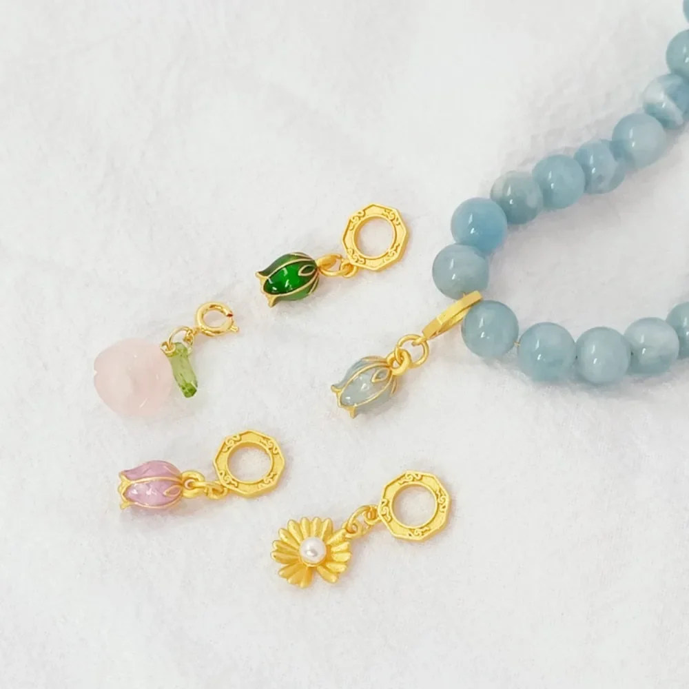 

Blue and Sand Gold Pendant, Oil Drip Enamel Flower Bud, Tulip Running Ring Pendant, DIY Handmade Bracelet Accessory