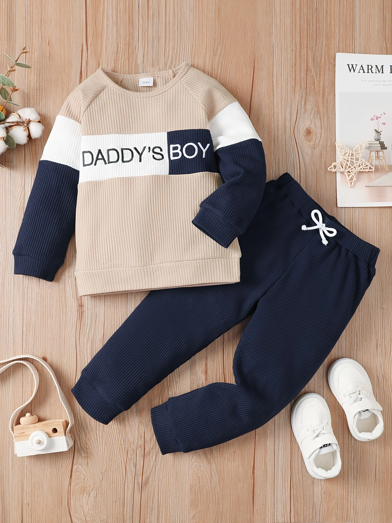 Winter Newborn Infant Baby Boy Long Sleeve Knitted    Soft  Waffle  Letter Casual Fashion Baby Clothing