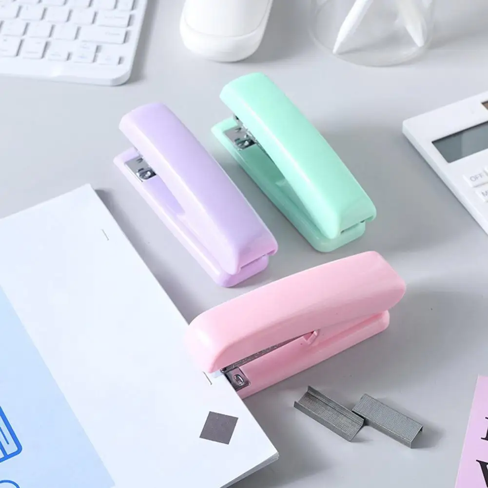 Small Stapler Anti-slip Efficient Labor-saving Macaron Color Student Stapling Tool Office Supplies