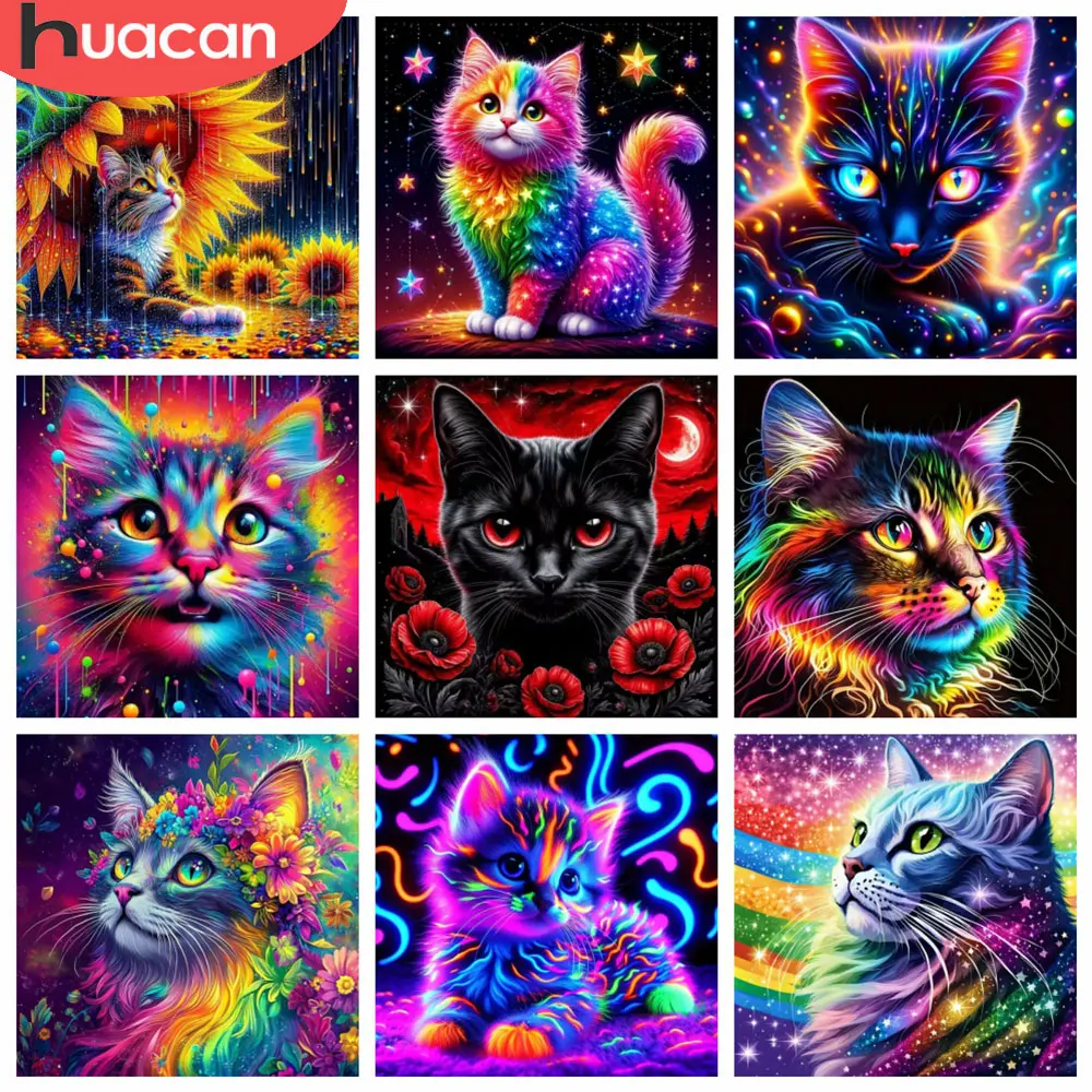 HUACAN Diamant Mosaik Katze Tier Bunte Kreuz Stich Handgemachte Handwerk Volle Kits 5D Diy Diamant Malerei Dekoration Für Zuhause
