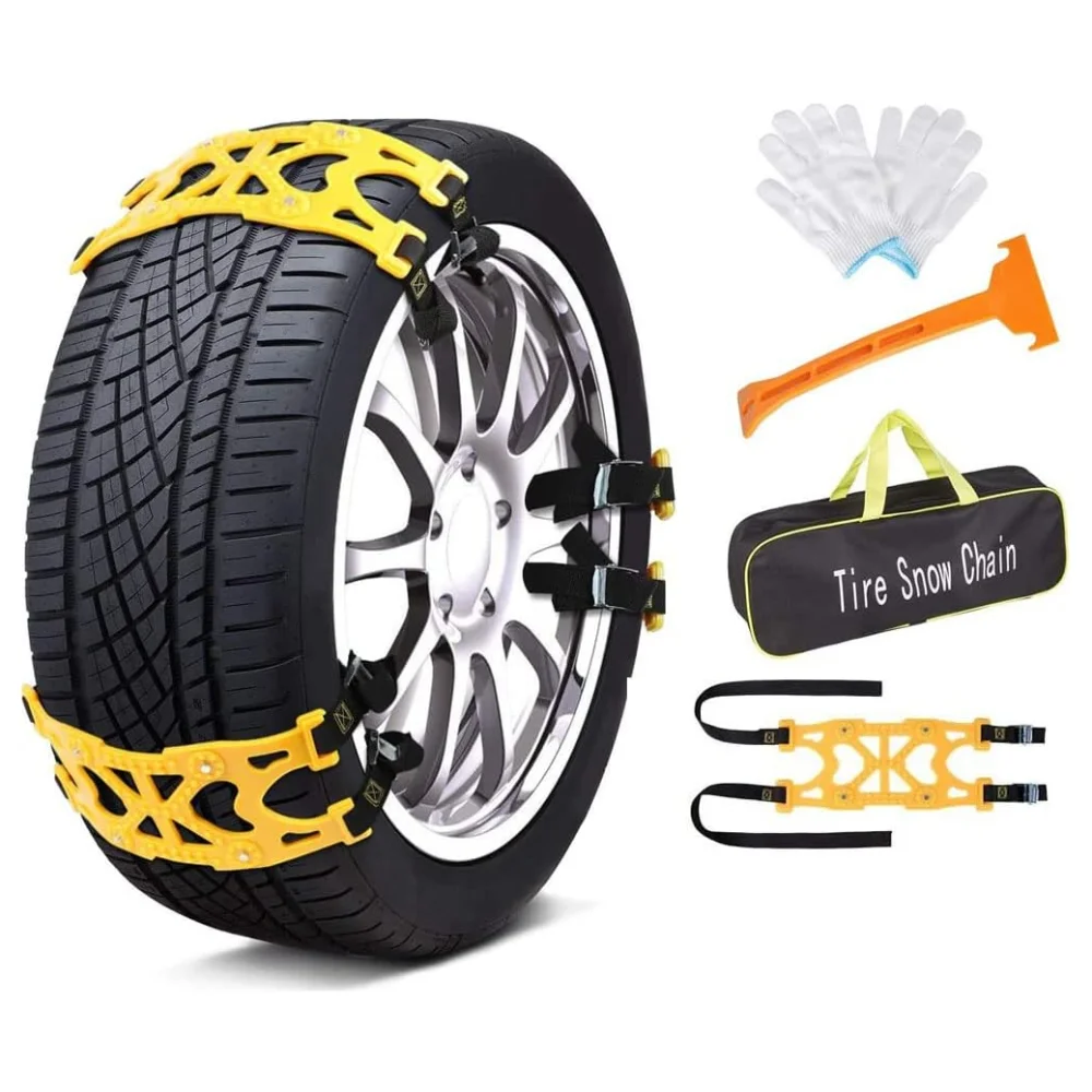 6PCS Car Snow Chains for TWO TIRES Emergency Anti Slip for Most Cars/SUV/Trucks, Winter Universal Security Chains Tire