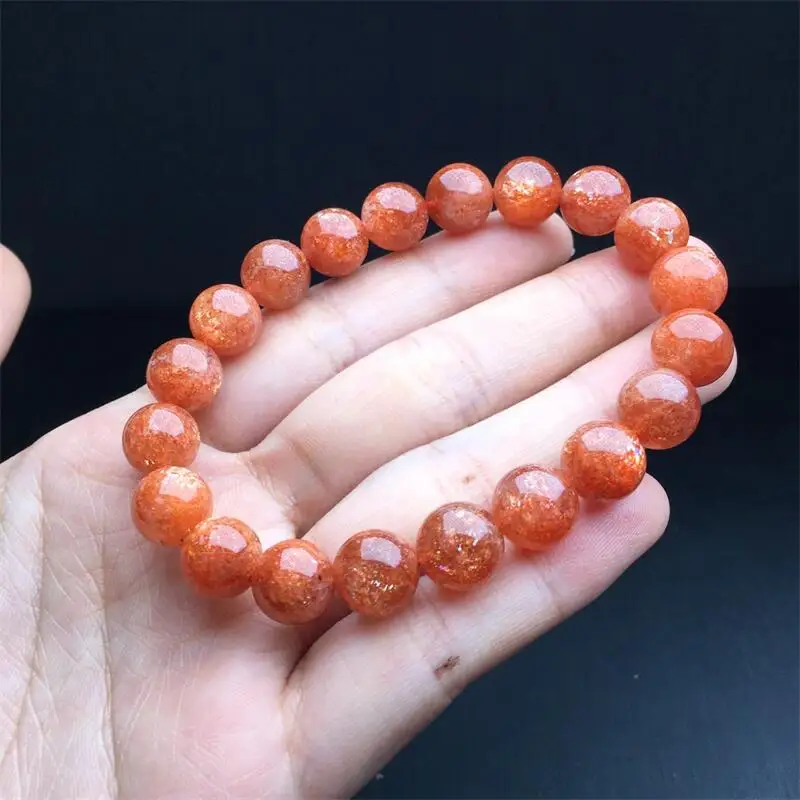 10MM Natural Gold Sunstone Bracelet Crystal Reiki Healing Gemstone Fashion Jewelry Fengshui Healing Gift For Women 1pcs