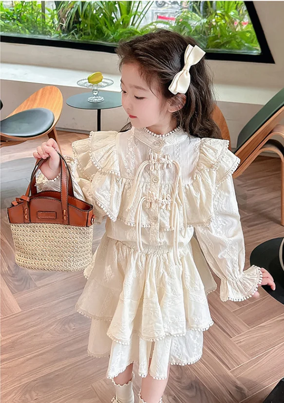 

New Baby Girls Fall Fashion Boutique Sets, Blouse + Skirts Princess Elegant Suits 2-7 T