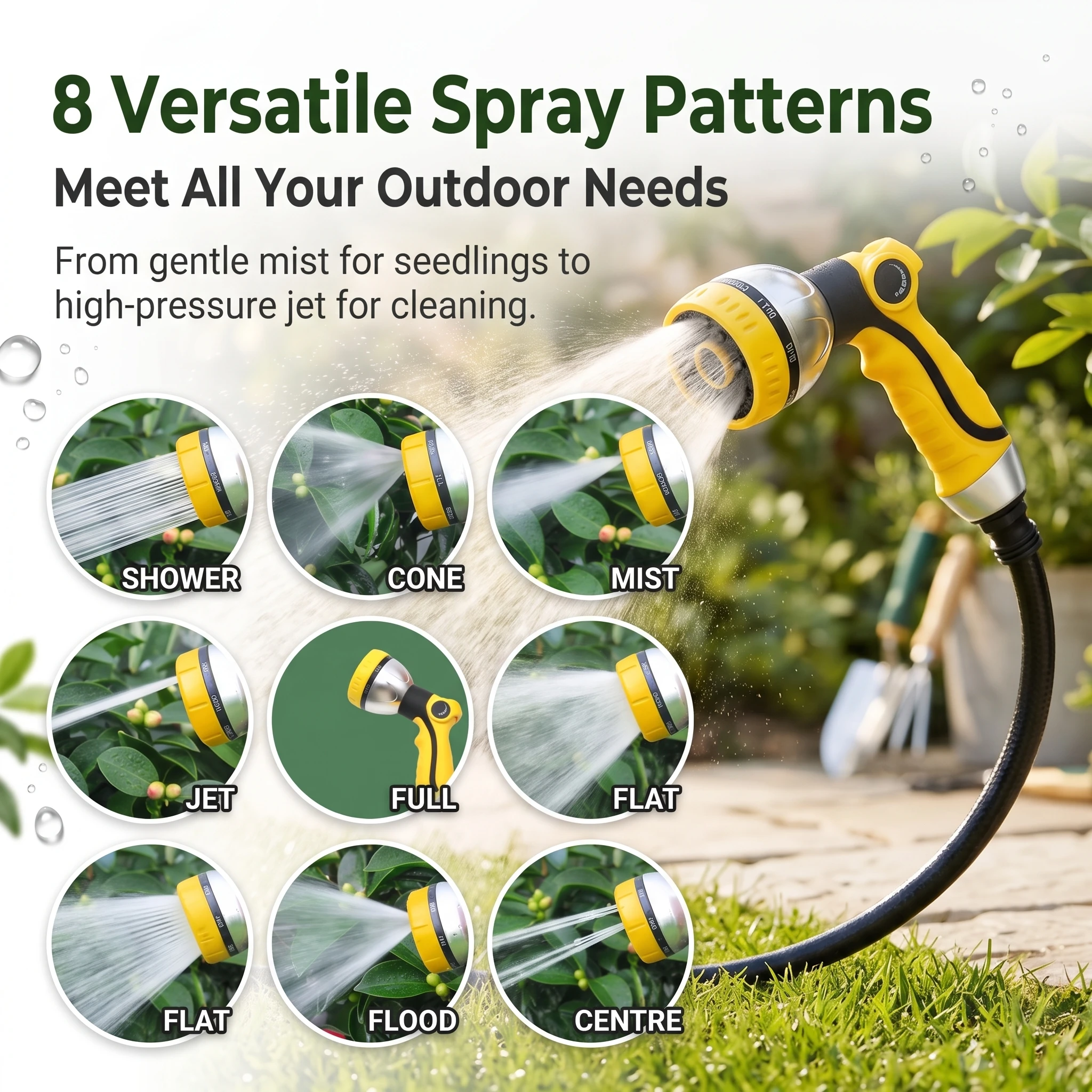 Adjustable Garden Water Spray Gun 8 Modes High Pressure Hose Nozzle Multifunctional Watering Car Wash Irrigation Sprayer