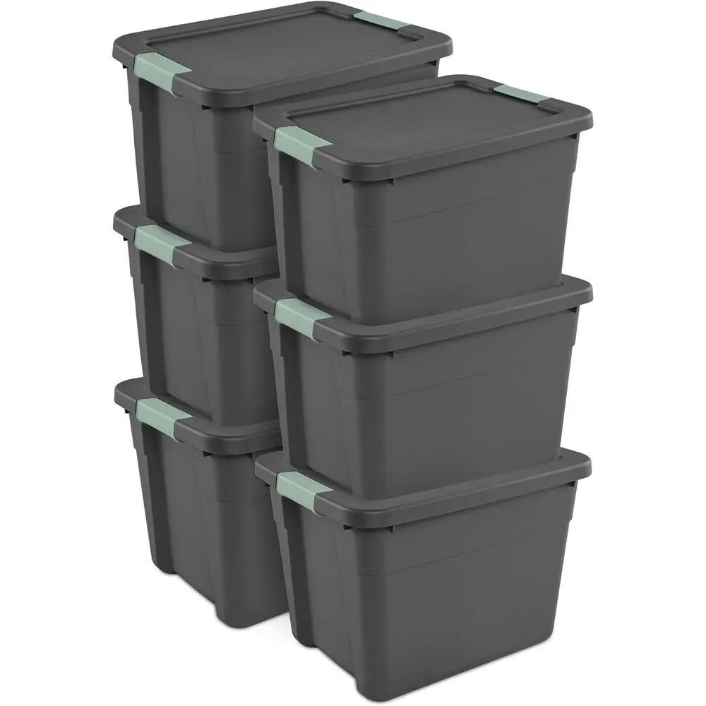 

6-Pack 12 Gallon Plastic Storage Bins with Lids, Gray Green Stackable Latch Tote for Bedroom Bathroom Garage Office