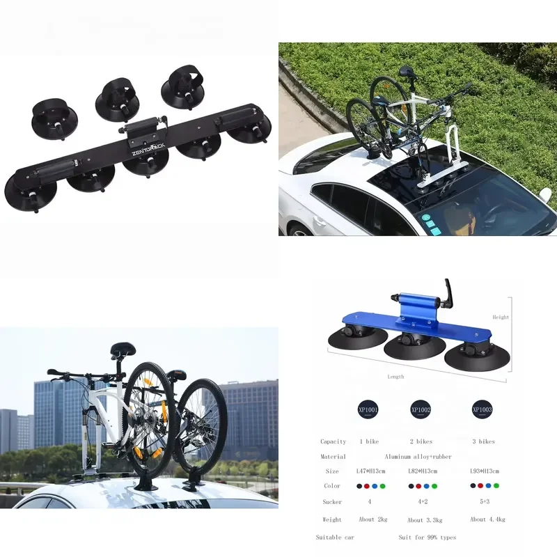 Custom Logo Lightweight Aluminum Bike Carrier Car Roof Suction Cup Rack for 3 Bikes with 100kg Load Capacity