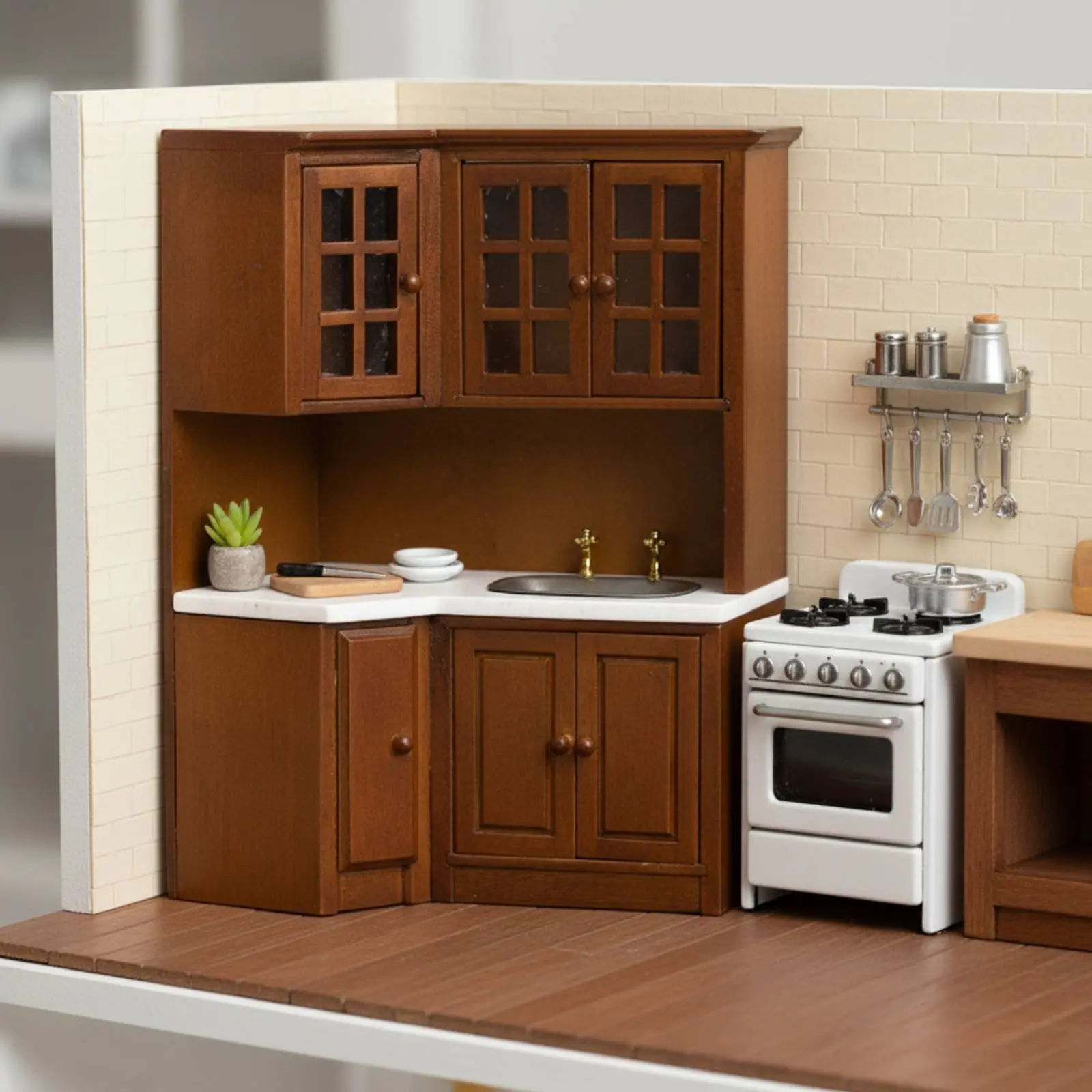 

Dollhouse Kitchen Sink Unit Realistic Model Miniature Kitchen Cabinet Wooden Dollhouse Cupboard DIY Craft for Photography Prop
