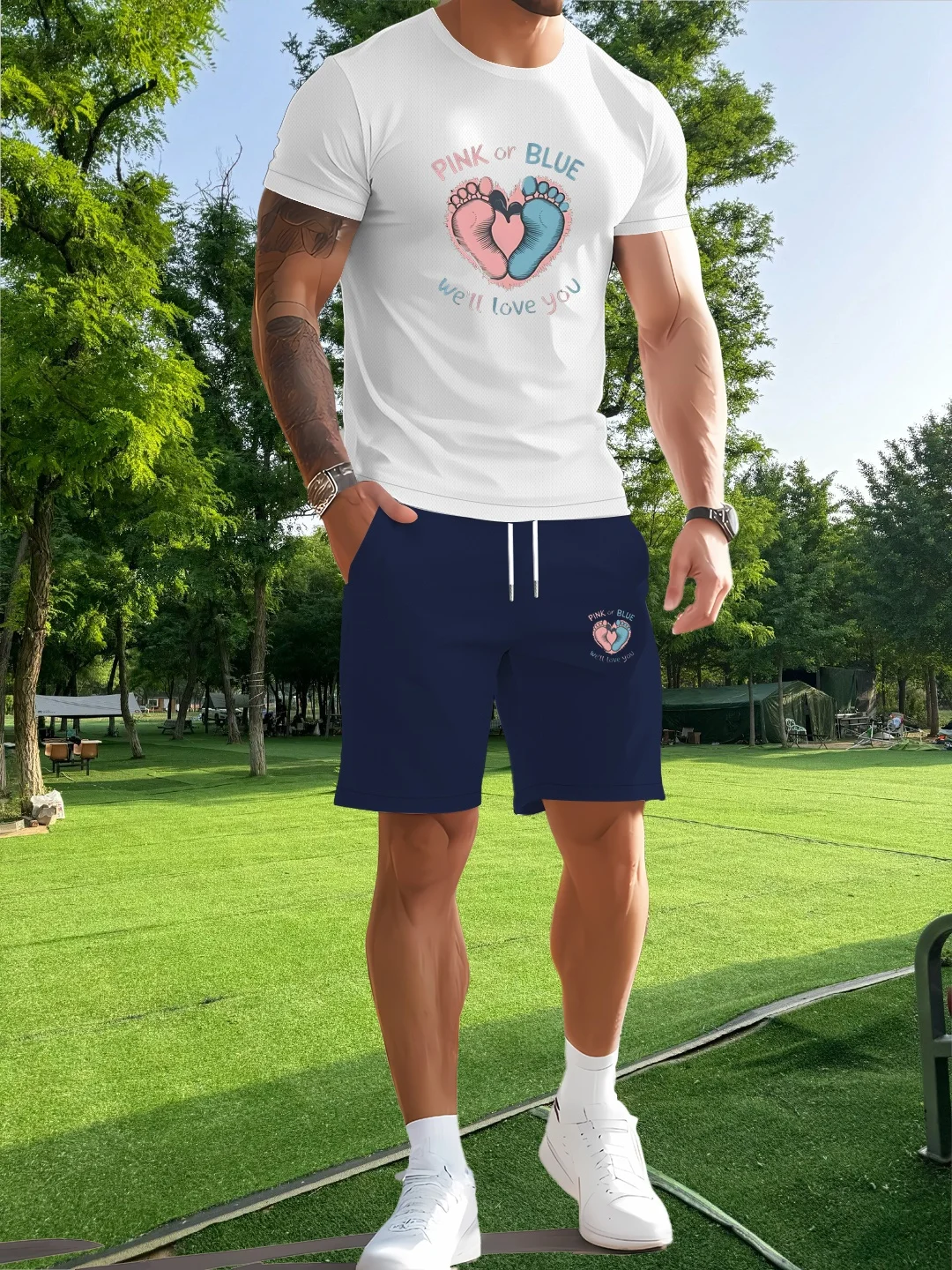 

Men's casual sportswear set - printed T-shirt and shorts combination, summer outdoor clothing