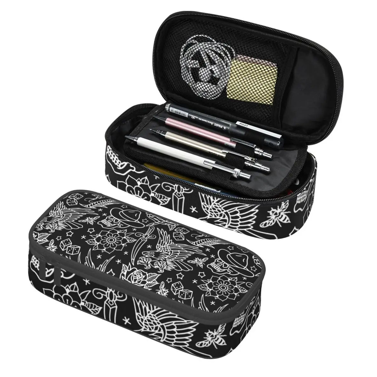 

American Traditional Tattoo Flash Print Pencil Cases Pencil Pouch Storage Stationery Supplies Large Storage Pen Box Pencil Bag