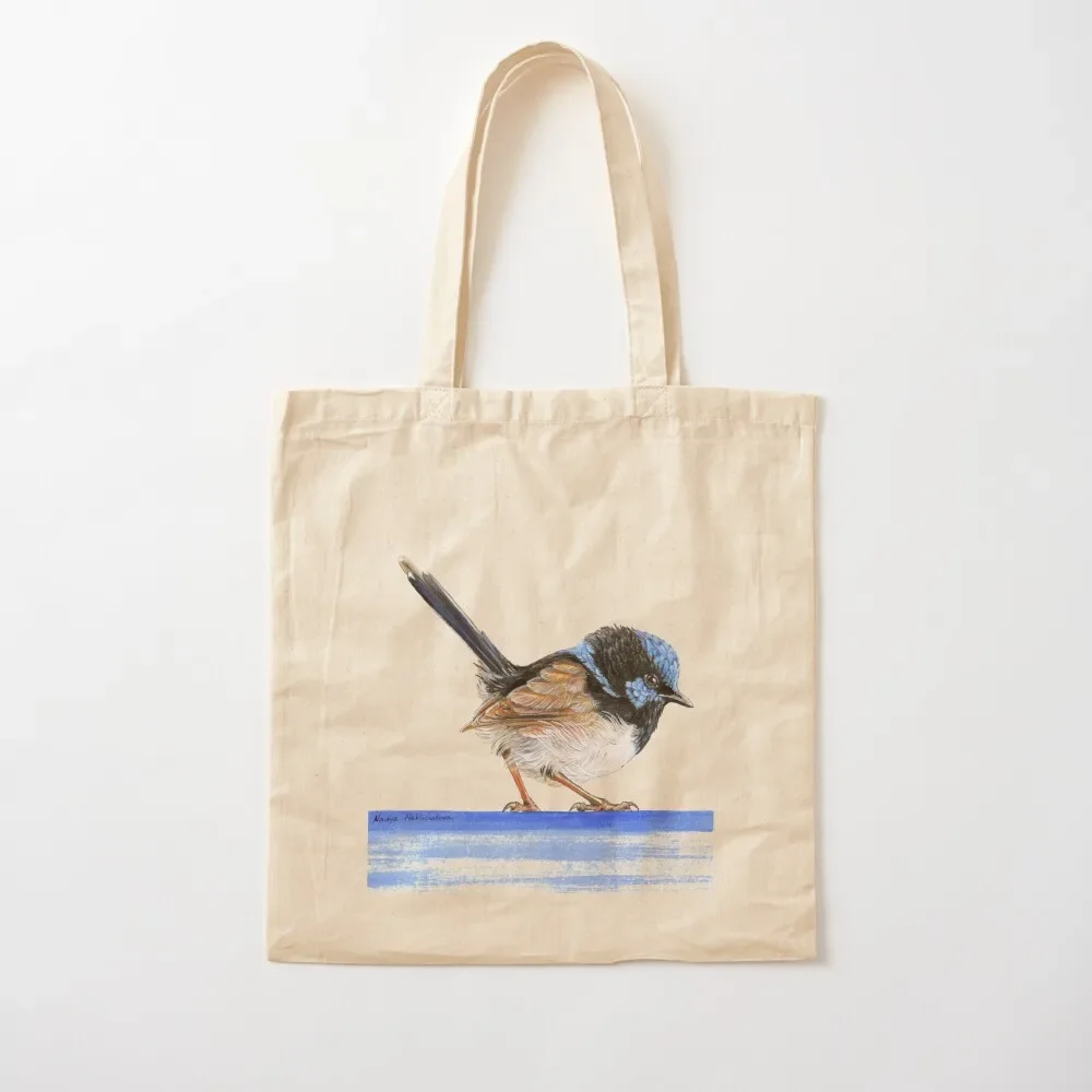 Little King of the Fairies - Blue Wren - male Superb Fairy-Wren illustration Tote Bag shopping cart bags Lady bags Tote Bag