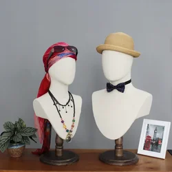 Tecido Capa Manequim Feminino Manequim Cabeça Modelo com Ombro Manequim Masculino Cabeça Busto com Madeira Suporte para Peruca Chapéu Lenços Display