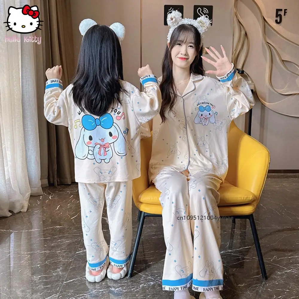 

Kawaii Children's Pajamas Melody Kuromi Cinnamoroll Anime Girl Cotton Long Sleeves Cardigan Parent-Child Cute Sleepwear Homewear