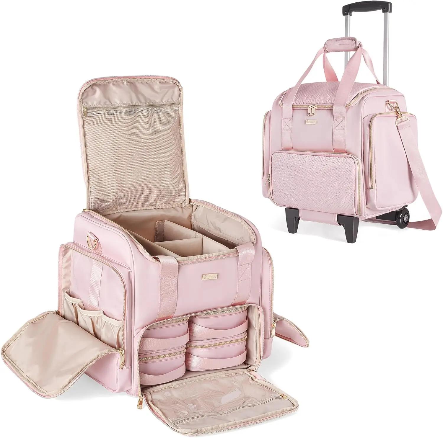 

Rolling Makeup Case with 4 Removable Bags, Professional Makeup Train Case with Wheels, Makeup Artist Travel Bag with Brushes