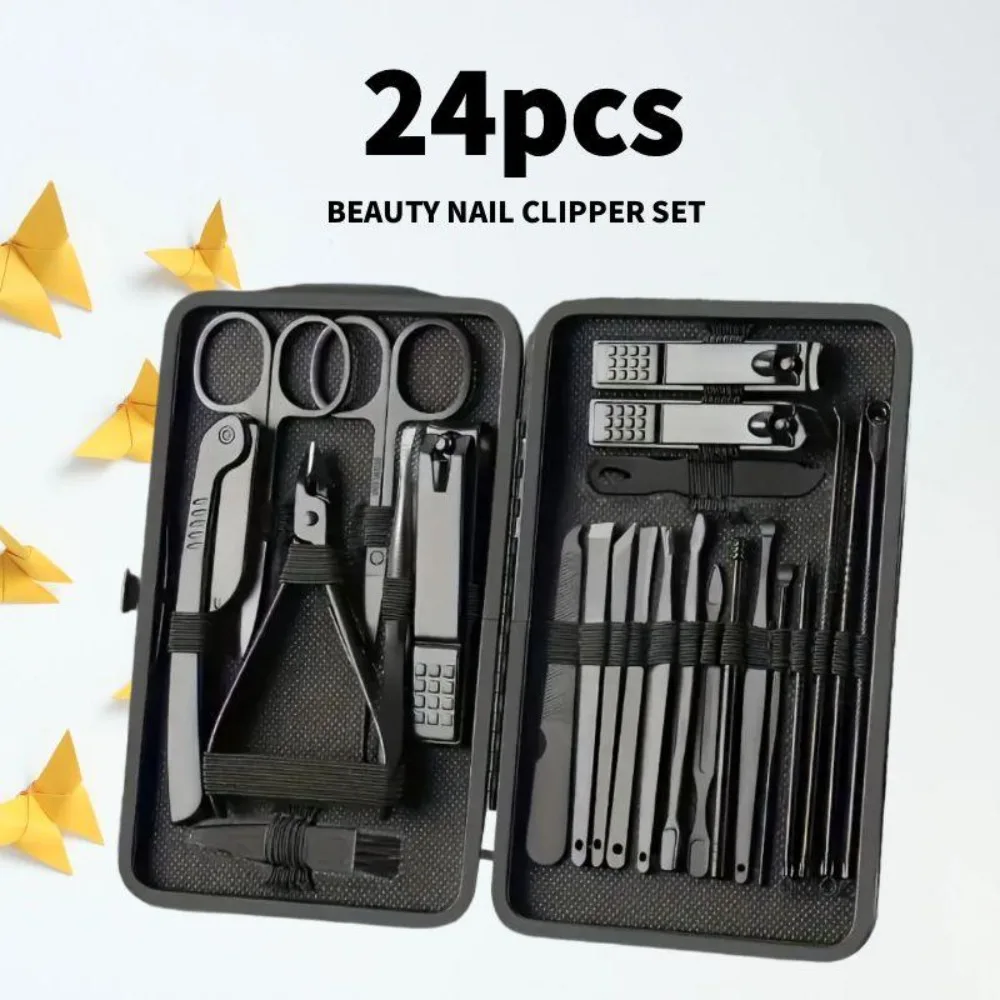 ​ Juego de cortaúñas profesional de 24 Uds., bolsa de viaje portátil de acero inoxidable, alicates de queratina, herramientas de recorte, Kit de manicura y pedicura ​