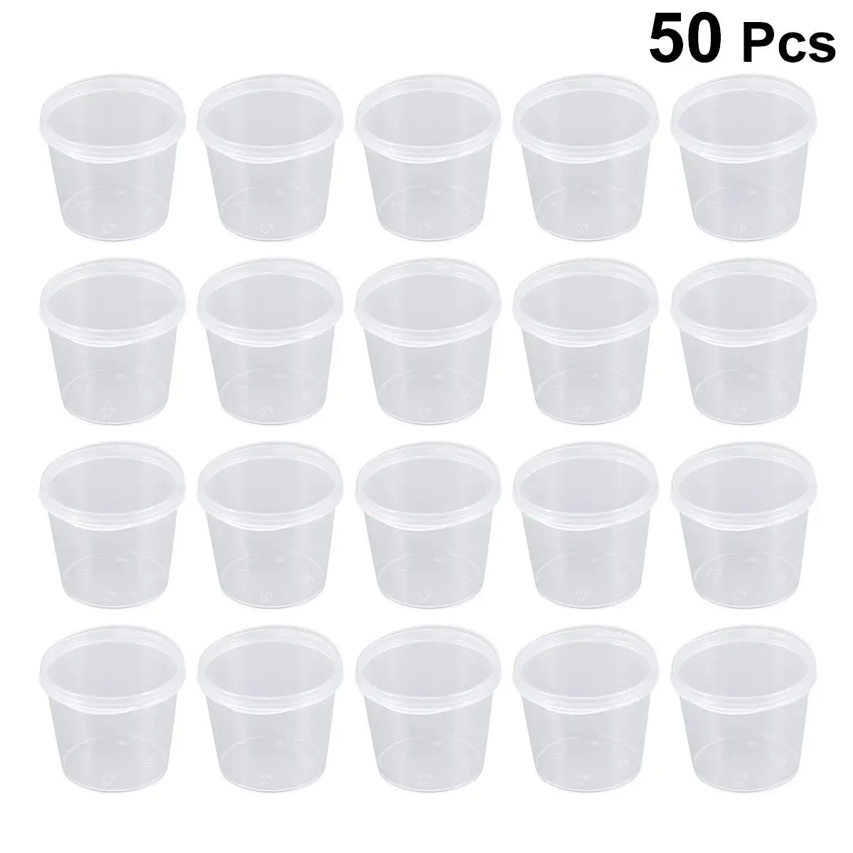 

50Pcs Clear Disposable Cups With Flat Lids Food Grade Plastic Portion Containers For Yogurt Sauce Storage Anti Leak Transparent