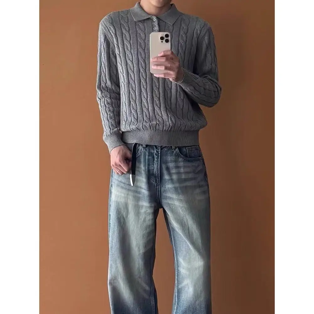 

American Retro Casual V-Ne Knitted Sweater Men's Color Open Cardigan Winter Outerwear Loose Fit Long Sve