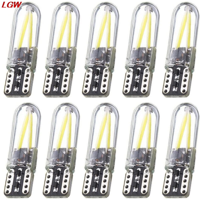 5pcs T10 W5W COB LED CANBUS Silicone High Brightness Glass License Plate Bulbs Width Display LED Bulbs