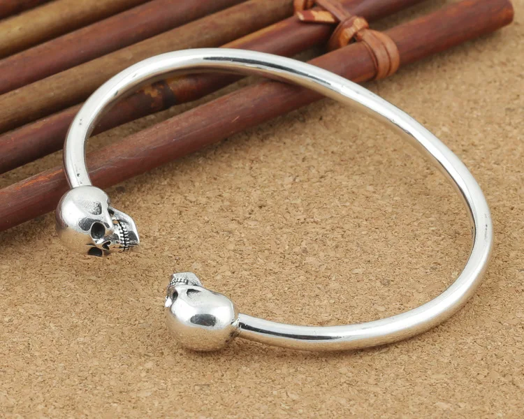 European and American Gothic Jewelry Punk Skull Head Sterling Silver Bracelet Night Market Trendy Men and Women Opening Punk Sty