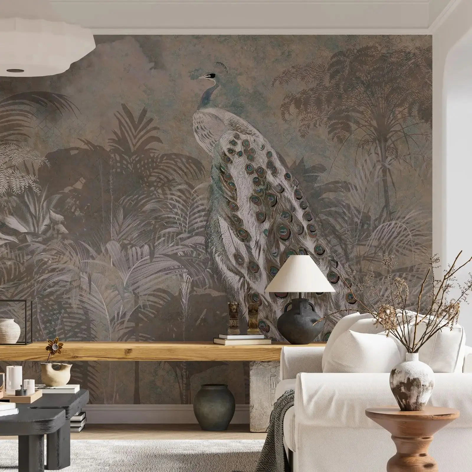 

Vintage Peacock Wall Mural For Home Decoration, Animal Design Dark Chinese Style Wallpaper Wall Art.Traditional Non Woven Papers