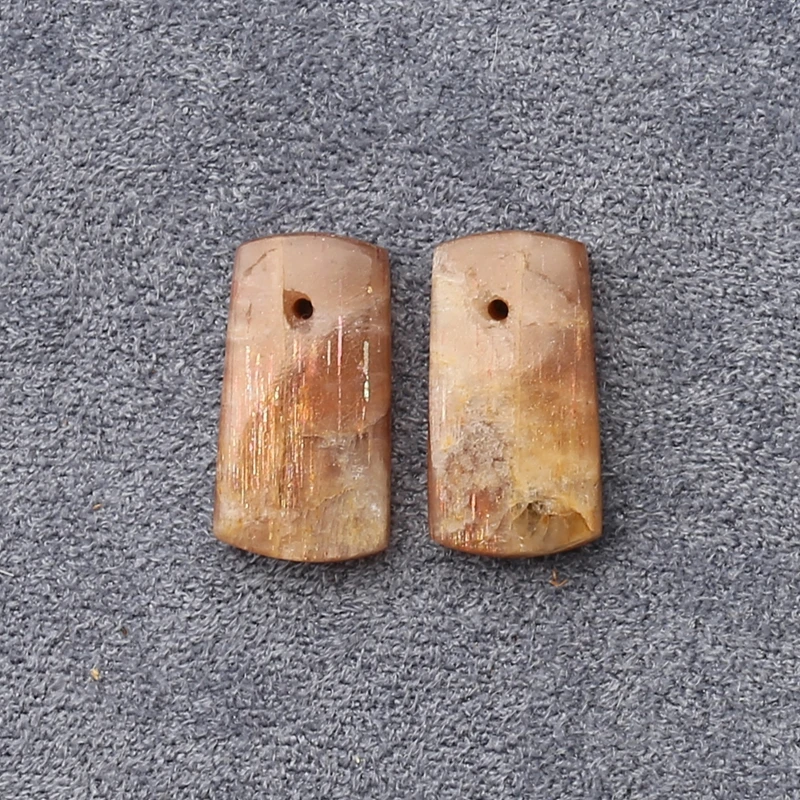 

2PCS Sunstone Rectangular Bead Pair Striated Golden-Shimmer Gemstone Jewelry Components for Crafting 17x9x4mm-2.4g