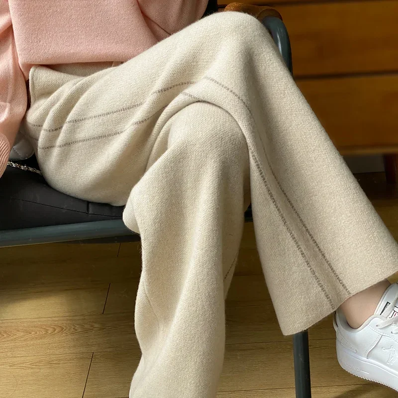 Autumn and Winter New Women\'s Wool Wide Leg Pants Simple and Fashionable Long Women\'s 100% Beautiful Nuo Wool Wide Leg Pants