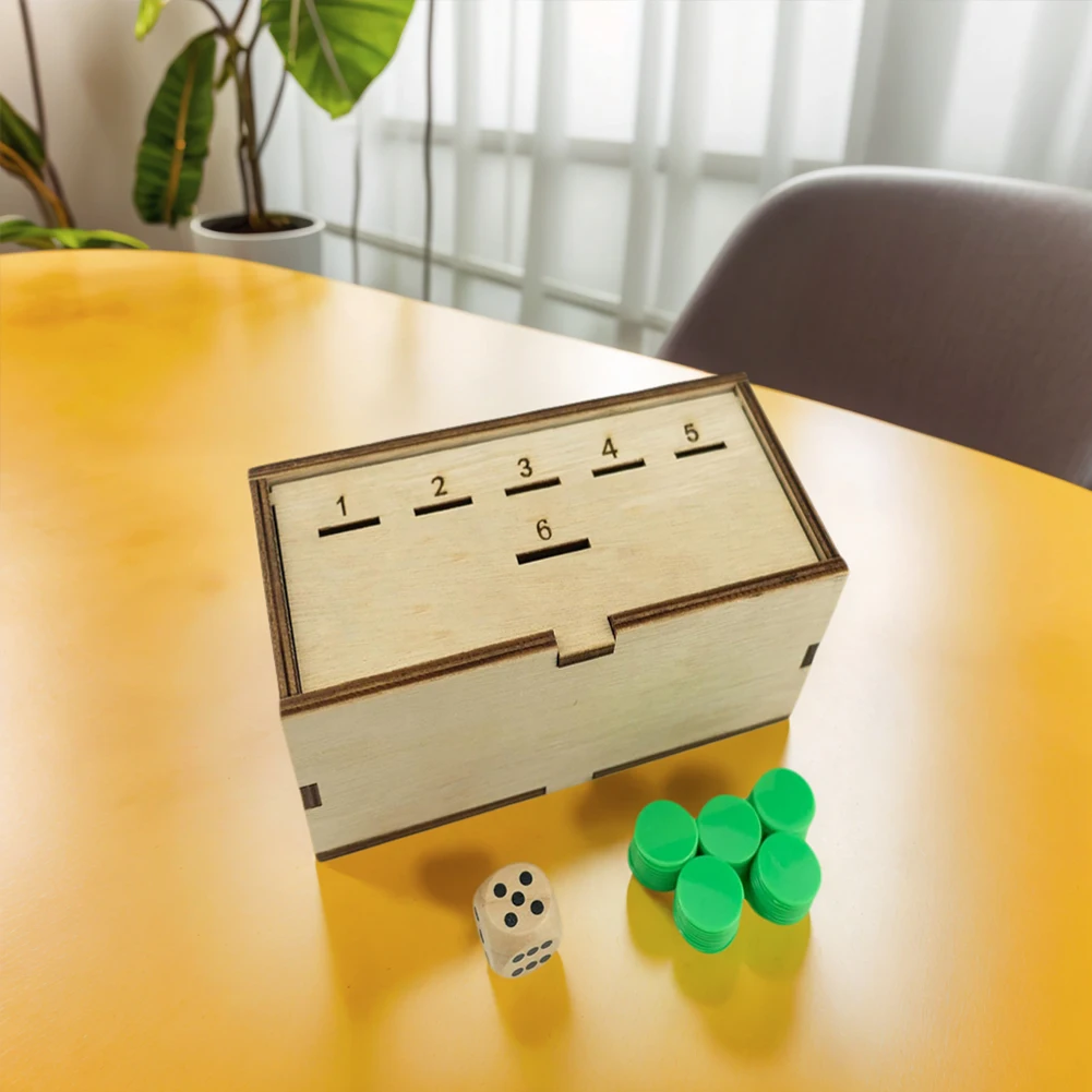 

Coin Drop Game with Dice and Wooden Box Family Fun Board Game Wooden Dice Penny Game for Family and Friend
