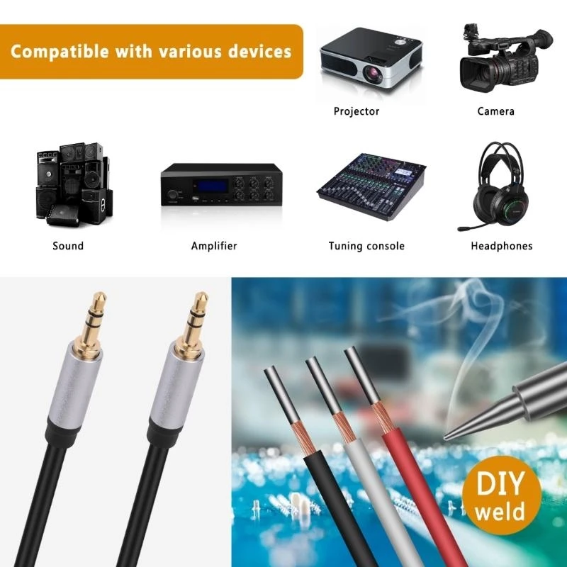 احترافي 3.5 مم من الذكور إلى عارية الموصلات السلكية مفتوحة كابل الأذرع الطرف لاستبدال كابل الجهاز الصوتية والإصلاحات