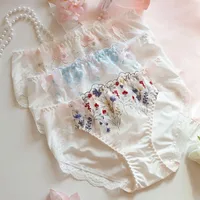 Comfortable Mid Waist Lace Floral Briefs Bow Sweet Lace Embroidered Panties Milk Silk Cotton Crotch Women Underwear Women 4