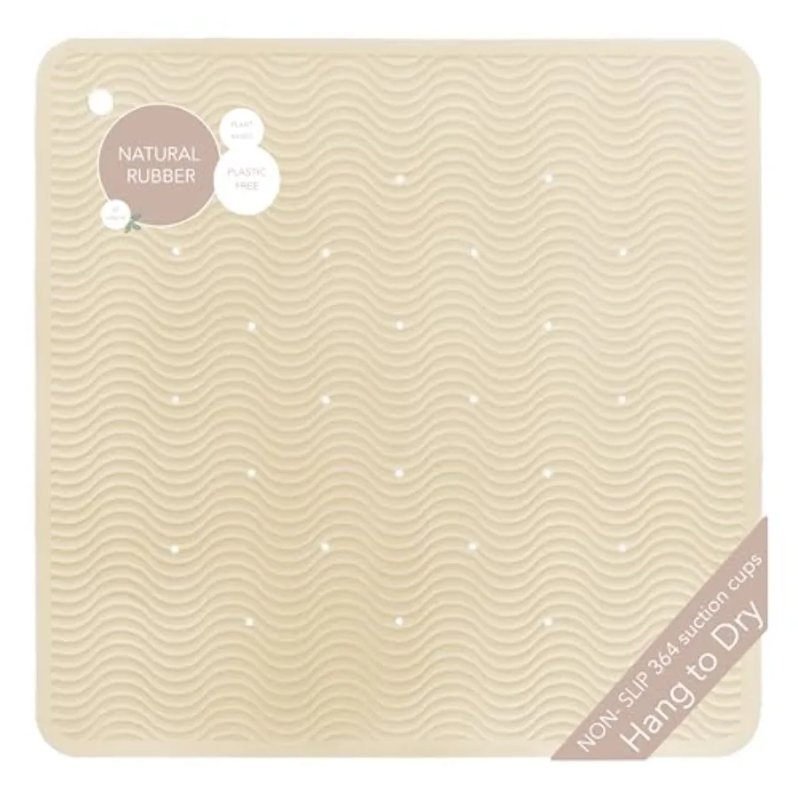 

Rubber Wave Bath Mat Square 21x21 in Non-Slip Shower and Bathtub Mat with 364 Suction Cups Plastic-Free and Biodegradable