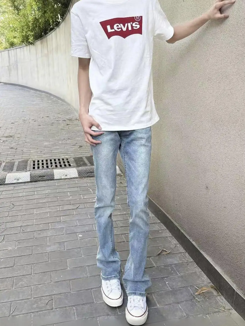 

Cleanfit American Waed Slim Fit Vintage Jeans Men's Bootcut Casual Straight Leg Denim Pants mid Waist Zipper Closure