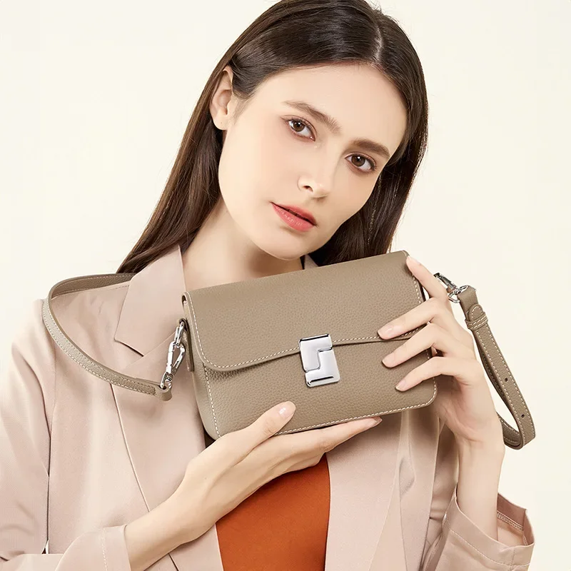 Women's Shoulder Bag Genuine Leather Purse Luxury Cowhide Square Crossbody Bags Female Handbag Lady Commuting Messenger Bag