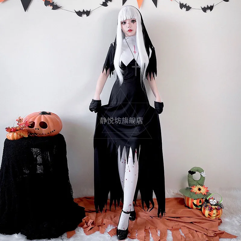 

Halloween Costumes for Women Vampire Easter Nun Cosplay Anime Madonna Costume Makeup Ball Disfraz Vestidos 2-Piece