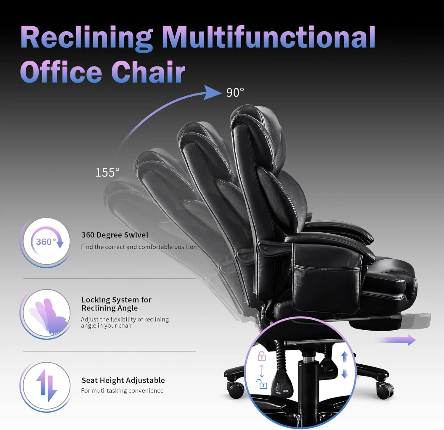 เก้าอี้สํานักงาน 500lbs พร้อม 3D Rolling Massage Lumbar Cushion Executive Office เก้าอี้สูงกลับ Reclining Office เก้าอี้