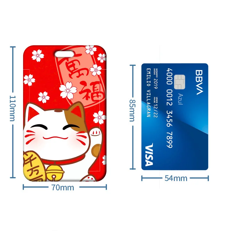 Lucky Cat ID Card Holder Lanyard Plutus Cat Bank Card Case Neck Strap Red Card Protectors Badge Credential Holders Keychain