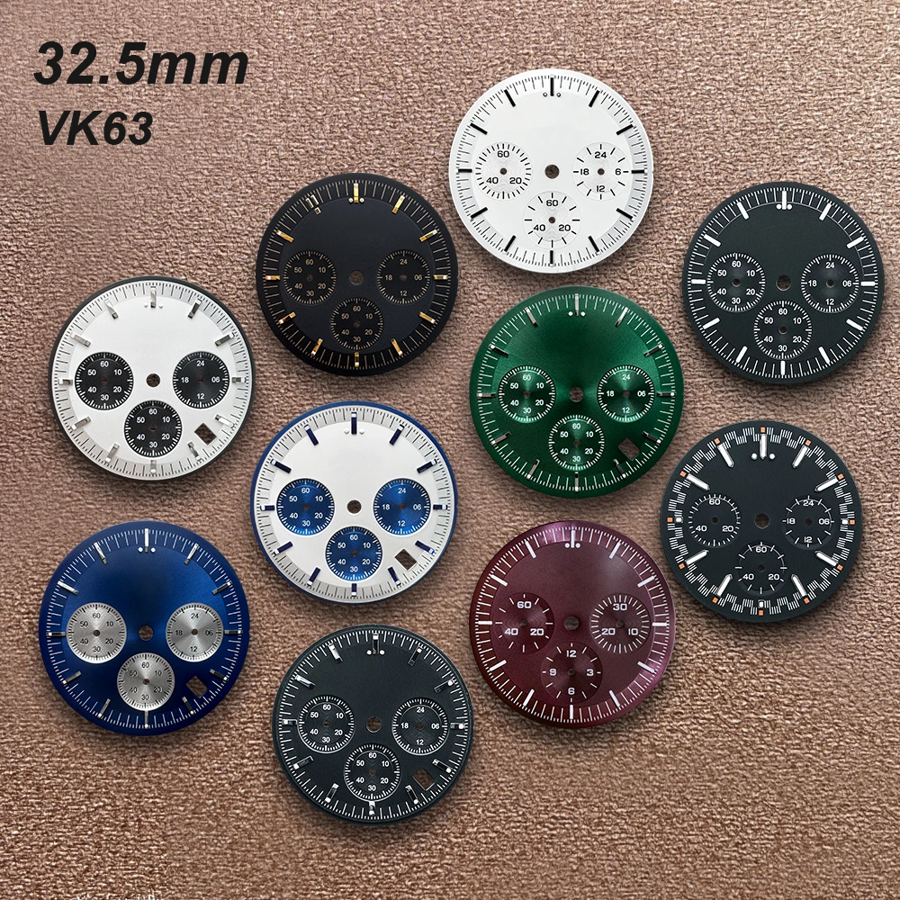 32.5mm Speed Dial No Logo Dial Watch Hands Fit VK63 Quartz Movement Green Luminous Custom Logo Watch Modification Accessories