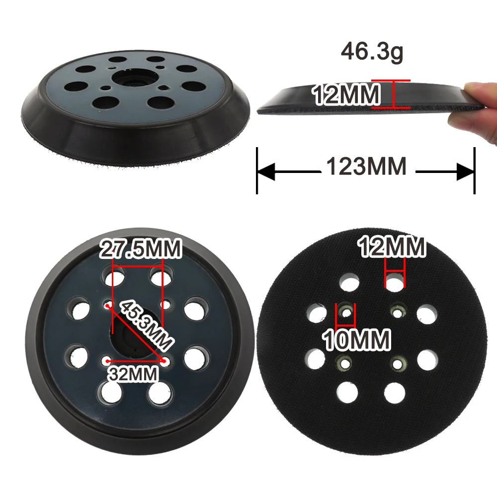 Substituição Lixar Pads para Ryobi, Universal, Hook and Loop Sander Pad, Orbital Backing Plates, 5 ", 8 Buracos, 030157001018