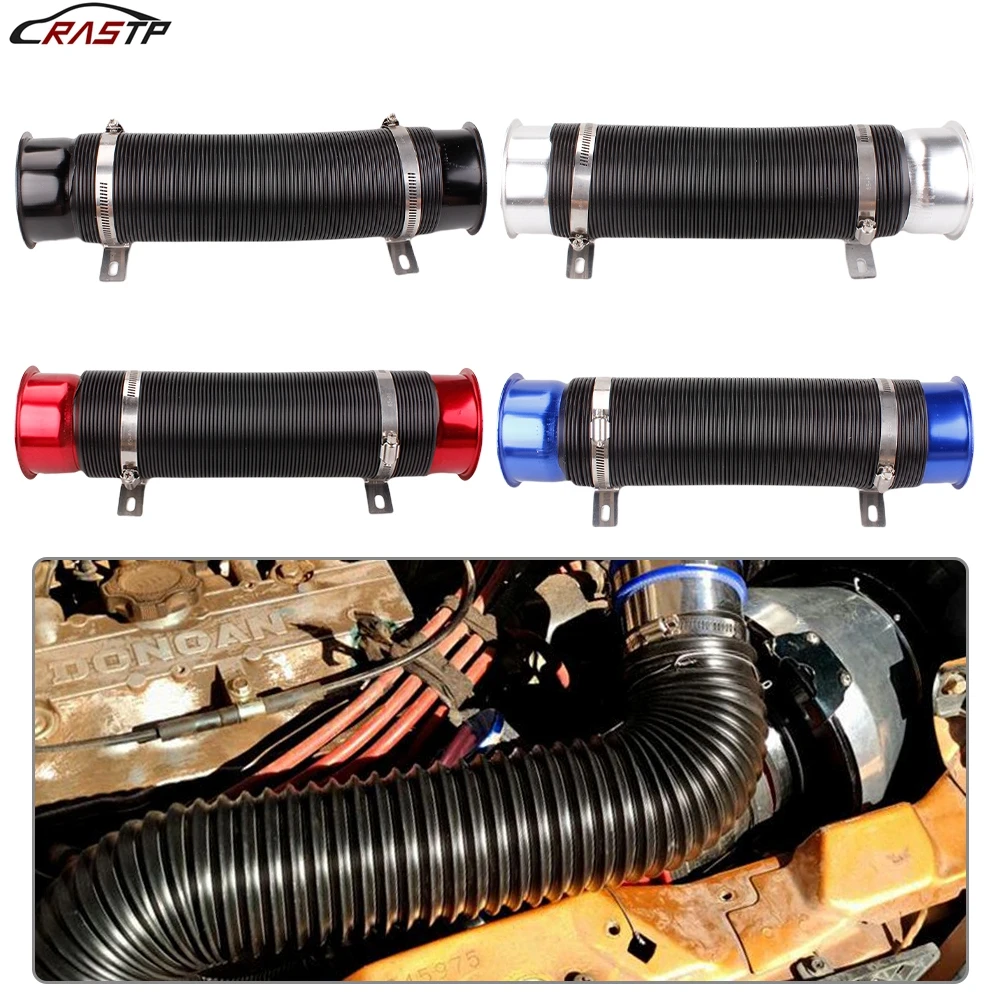 RASTP-Universal 76MM Car Cold Air Turbo Intake Inlet  Pipe Adjustable Flexible Duct Tube Hose Cold Feed Duct Pipe RS-BOV090