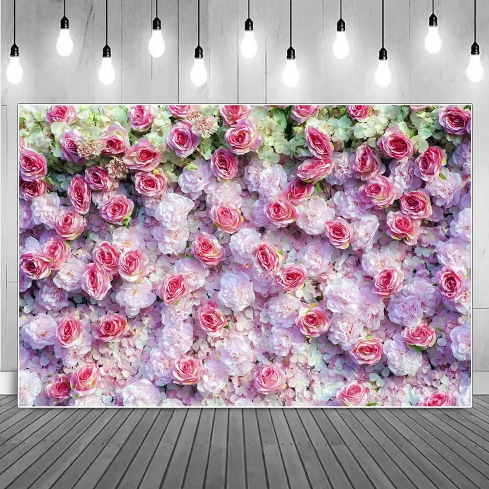 MOON.QG Flowers Wall Backdrops Photography Birthday Wedding Decoration Custom Pink Red Rose Home Studio Photo Backgrounds Props