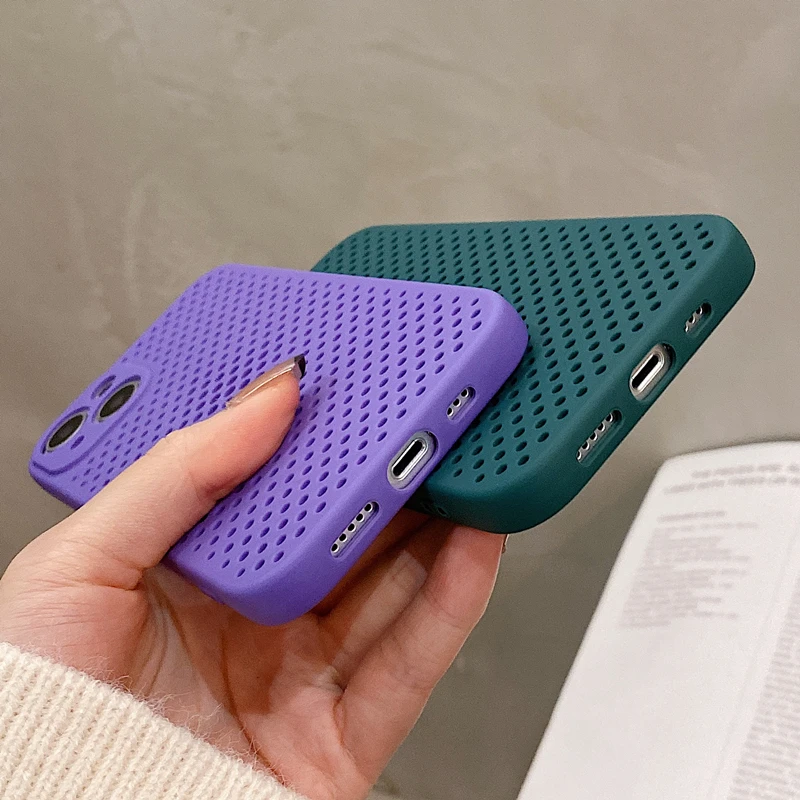 Heat Dissipation Breathable Cooling Phone Case For iPhone 17 16 15 14 13 12 11 Pro XS Max XR Mini 7 8 Candy Color Soft TPU Cover