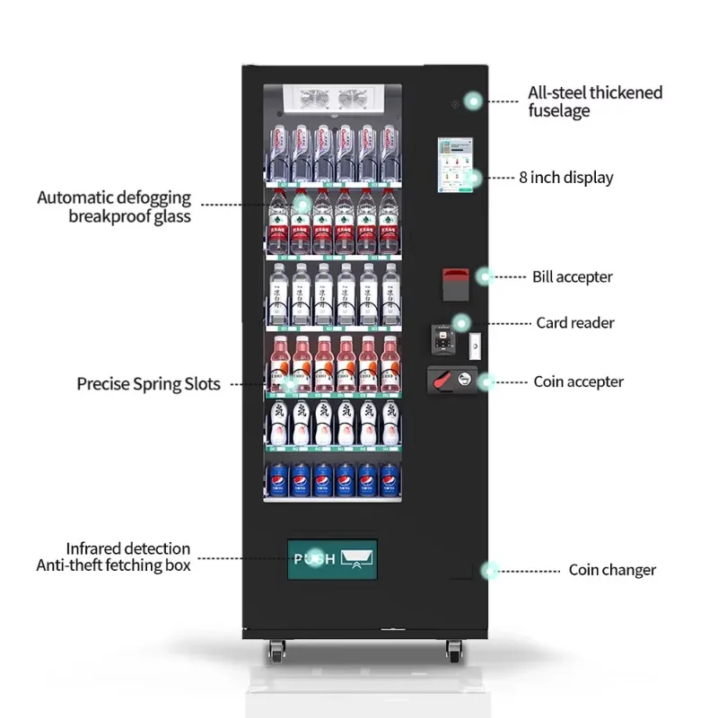 آلات بيع المشروبات ذات درجة الحرارة المخصصة كومبو آلة بيع الوجبات الخفيفة للمشروبات الصودا الأوتوماتيكية مع دفع بطاقة الائتمان #5